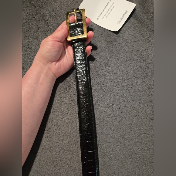 NWT MCM women's patent leather belt, Glossy Black Crocodile Pattern - Picture 4 of 11